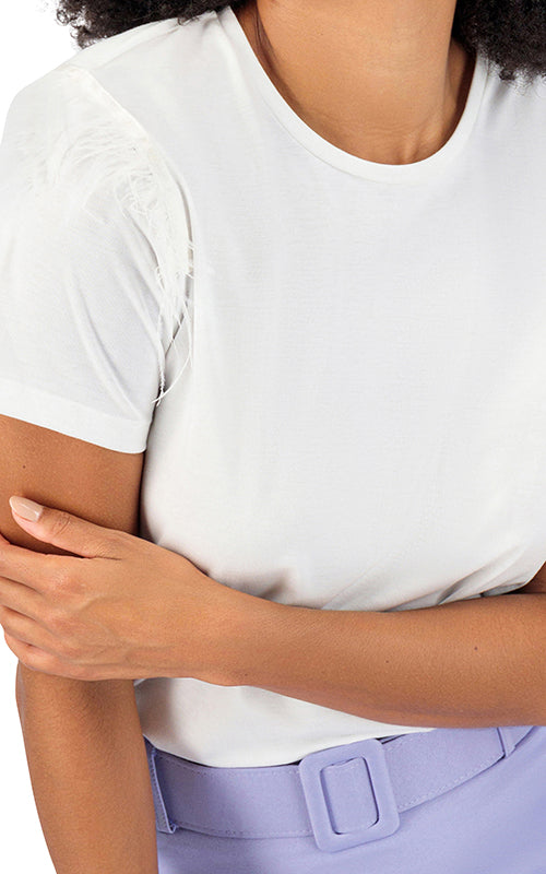 Feather-Embellished T-Shirt - Image 3