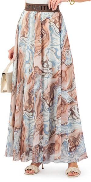 Shy Girl Marble Print High-Waisted Maxi Skirt