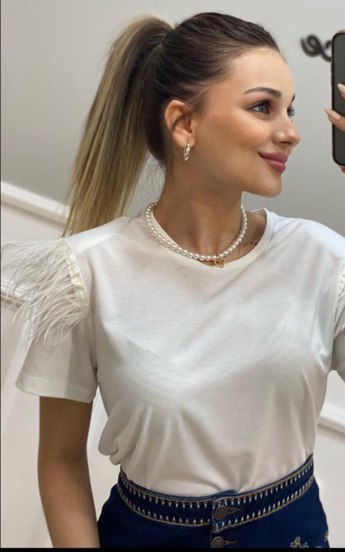 Feather-Embellished T-Shirt - Image 2